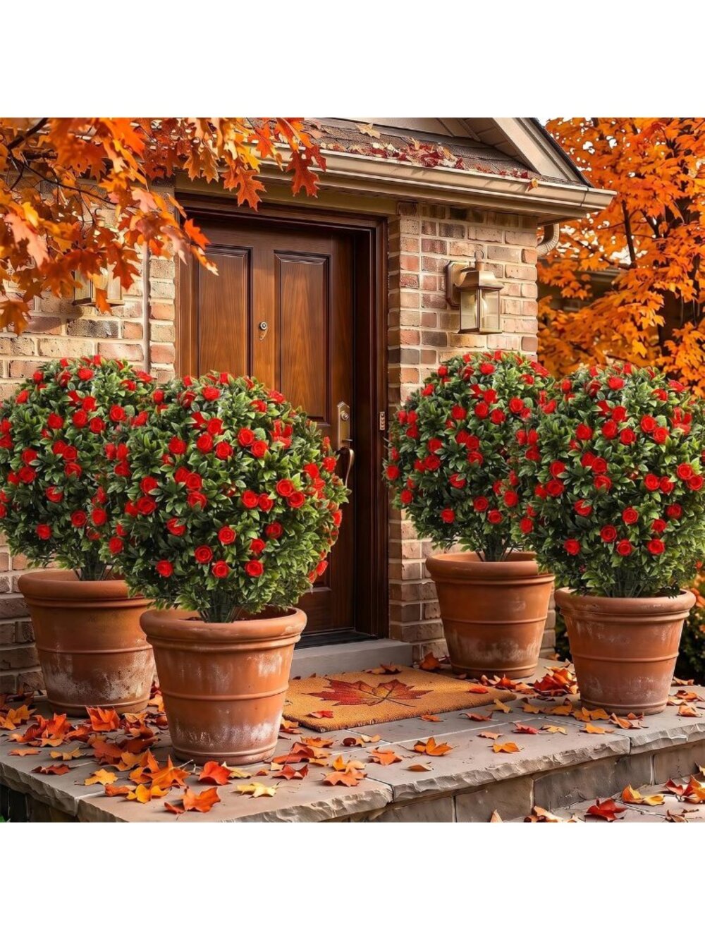 4 Pack 24" Red Artificial Topiary Trees for Outdoor Decor, Garden Accent